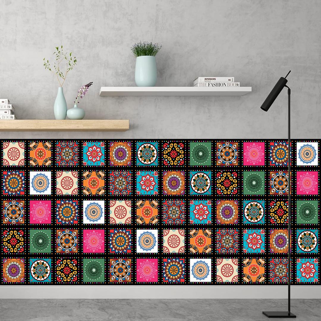 Beautiful Calligraphy Wall Tile Stickers - 12 Pcs Self-Adhesive Decor