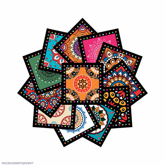 Beautiful Calligraphy Wall Tile Stickers - 12 Pcs Self-Adhesive Decor