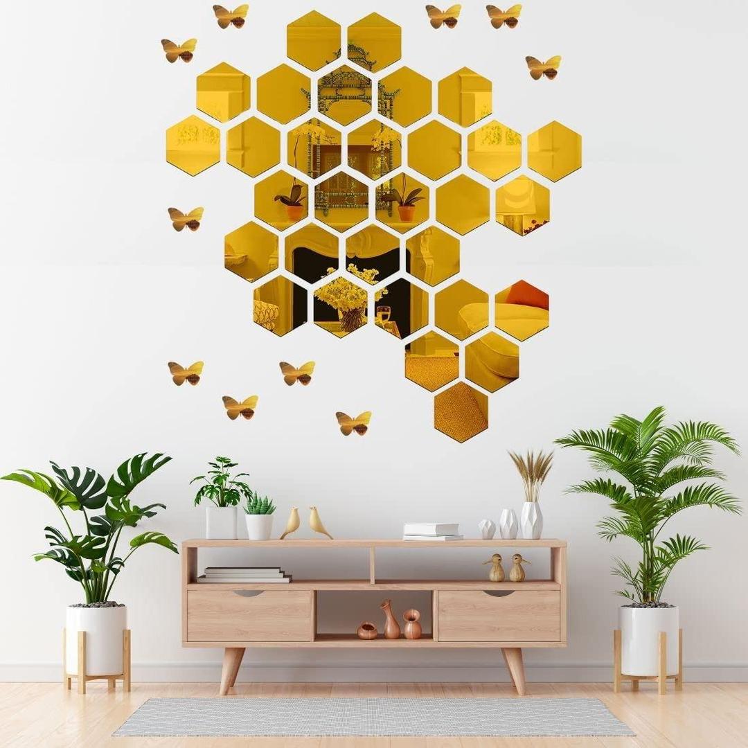 Hexagonal Aclyic Mirror Stickers - 4 Pcs