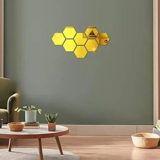 Hexagonal Aclyic Mirror Stickers - 4 Pcs