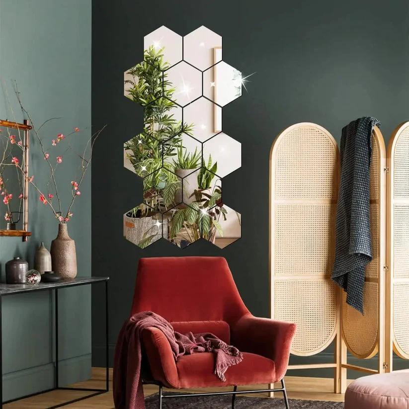 Hexagonal Aclyic Mirror Stickers - 4 Pcs