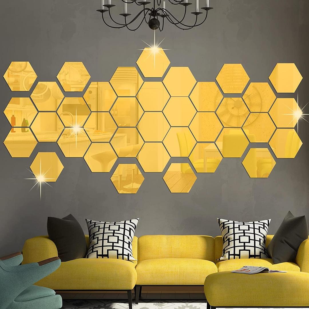 Hexagonal Aclyic Mirror Stickers - 4 Pcs