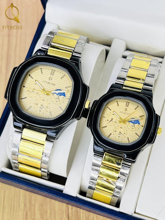 Elegant Couple Watch Set - 2 Pcs Analogue Quartz Timepieces for Men & Women