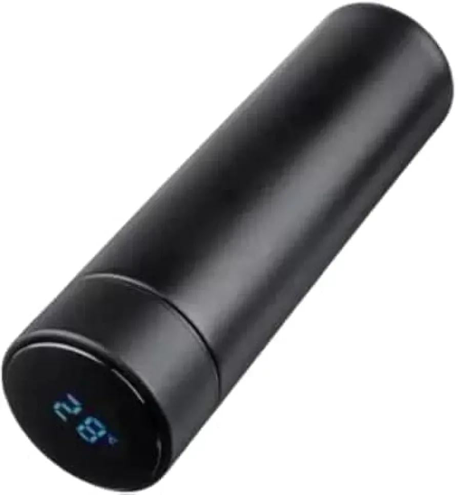 1 Pc Black Stainless Steel Temperature Water Bottle - Perfect For Gym