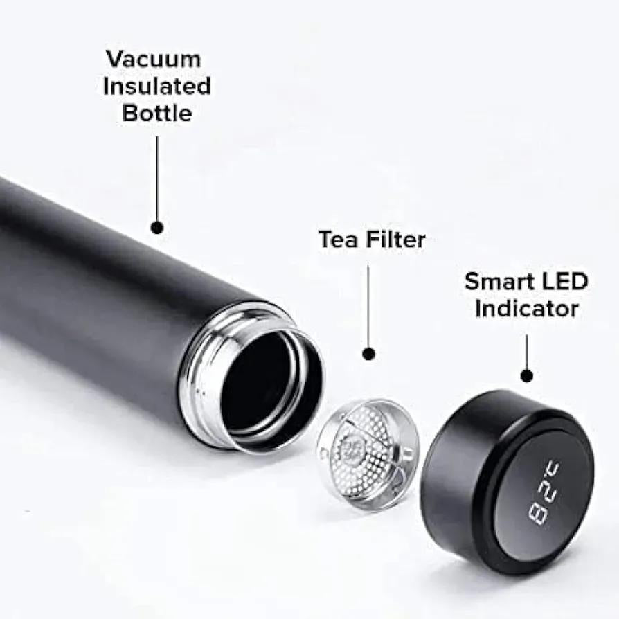 1 Pc Black Stainless Steel Temperature Water Bottle - Perfect For Gym