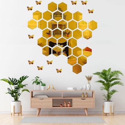 Hexagonal Aclyic Mirror Stickers - 4 Pcs