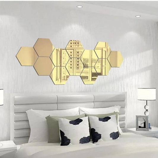 Hexagonal Aclyic Mirror Stickers - 4 Pcs
