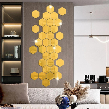 Hexagonal Aclyic Mirror Stickers - 4 Pcs