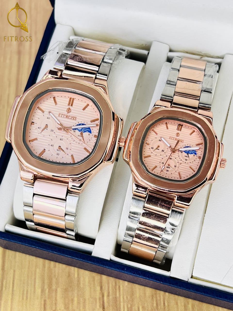 Elegant Couple Watch Set - 2 Pcs Analogue Quartz Timepieces for Men & Women