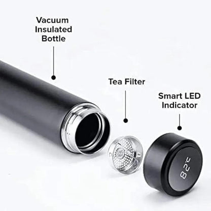 1 Pc Black Stainless Steel Temperature Water Bottle - Perfect For Gym