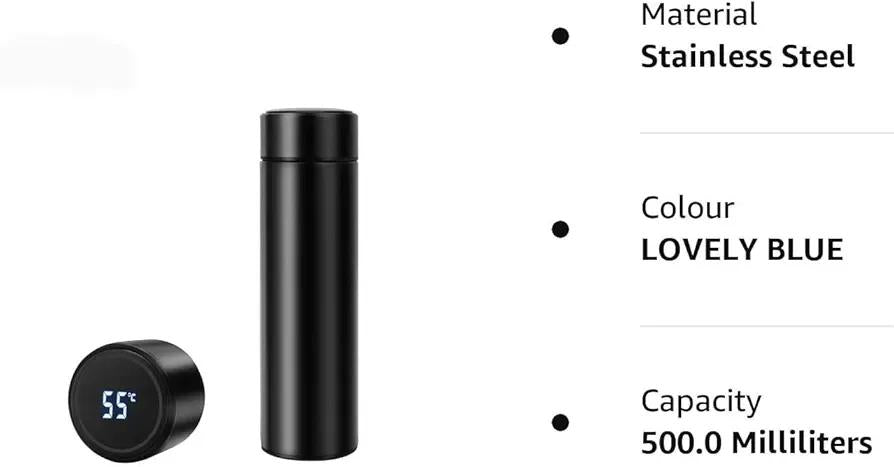 1 Pc Black Stainless Steel Temperature Water Bottle - Perfect For Gym