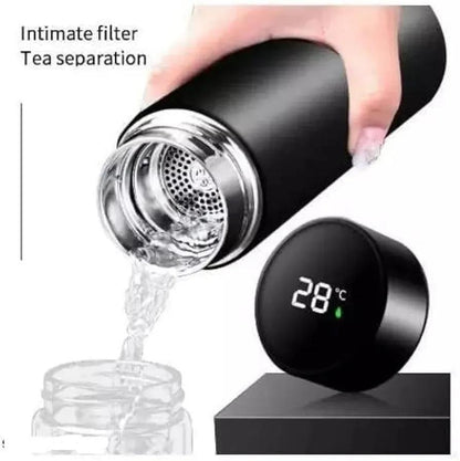1 Pc Black Stainless Steel Temperature Water Bottle - Perfect For Gym